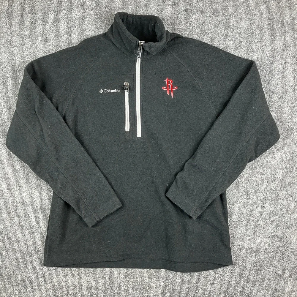 Columbia Fleece Pullover Mens Large‎ Black Houston Rockets Half Zip Warm Jacket